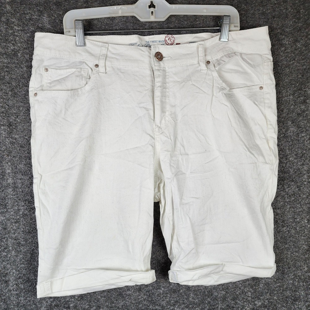 Faded Glory Bermuda‎ Shorts Mens 16 White Arctic Stretch Cuffed Denim FGL17803